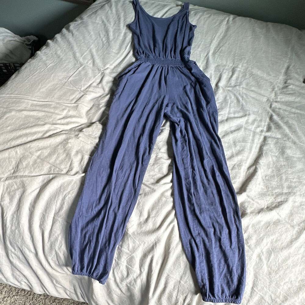 AERIE Cornflower Blue Solid Jumpsuit XS Scoop Neck Sleeveless Pockets Elastic - Picture 7 of 7